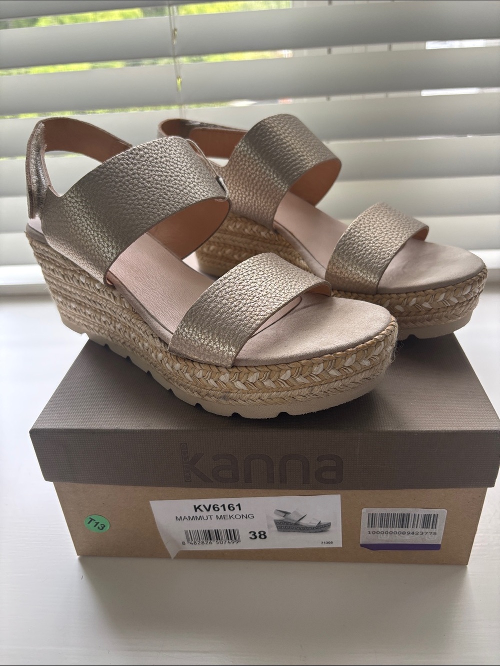 Kanna MEKONG Metallic Gold Espadrille Wedge Sandals - Women's